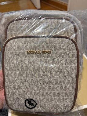 Michael Kors Jet Set Travel Logo Bag with Brown Trim